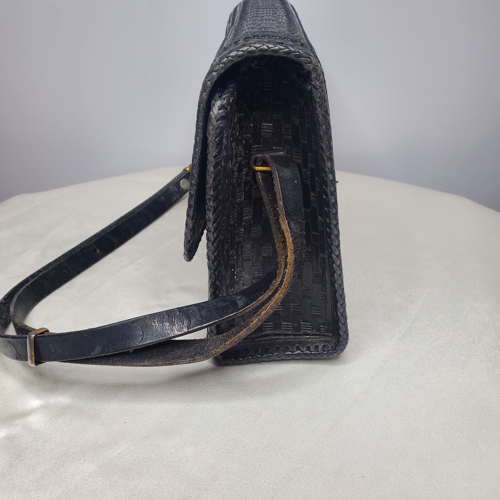 Hand Tooled Black Leather Purse 50's 60's Vintage Cowgirl Western Floral Print - Picture 4 of 9